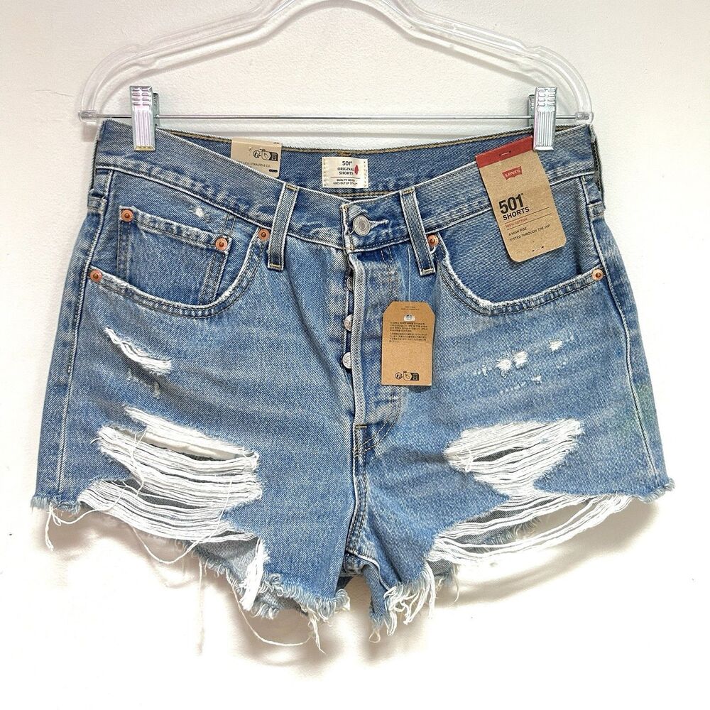 Levi's 501 Original Shorts Women's 30 NWT High Rise Distressed Button Fly